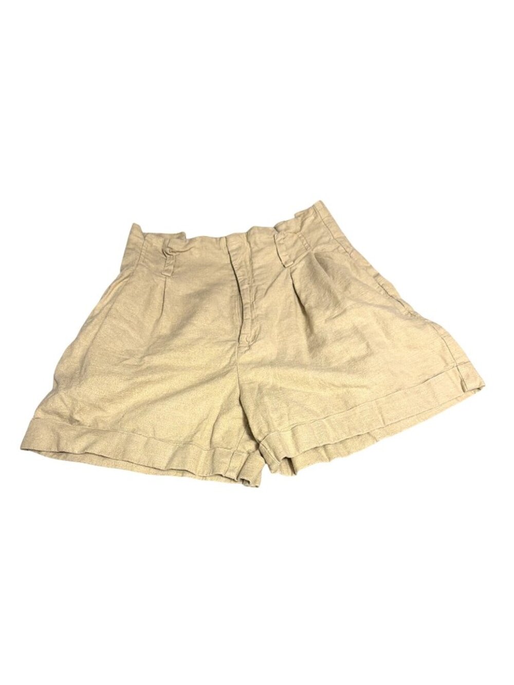 Beige‎ Linen Blend High-Waisted Pleated Shorts By On 34th XS